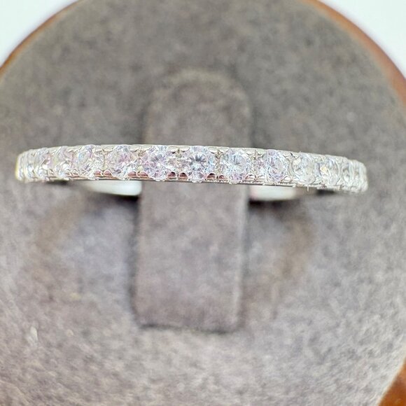 Sterling Silver 925 Cubic Zirconia Eternity Band 2.5mm Stackable Ring Size 7 - Picture 1 of 9